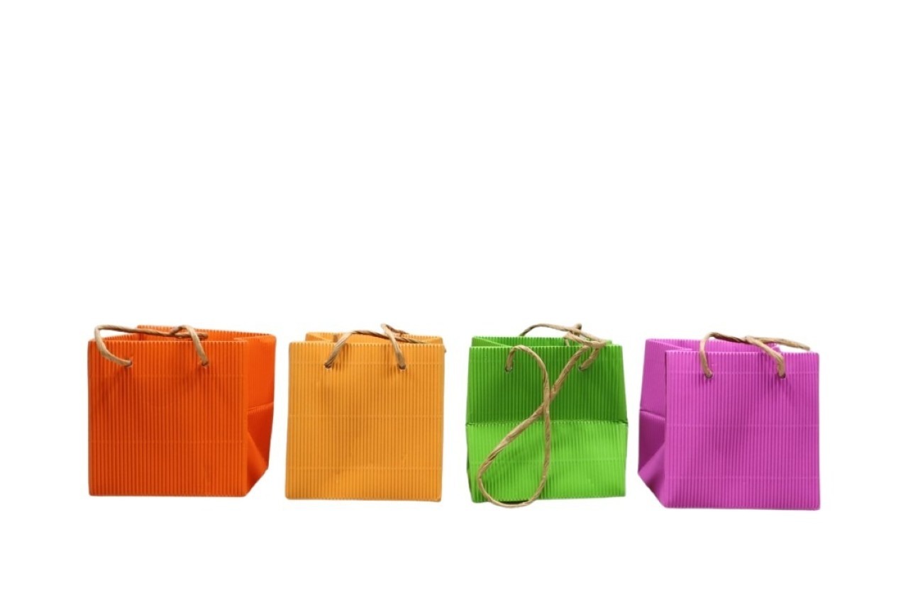 Tasche m. Folie Wellpappe m.Henkel farbmix bunt D10,5x10,5cm