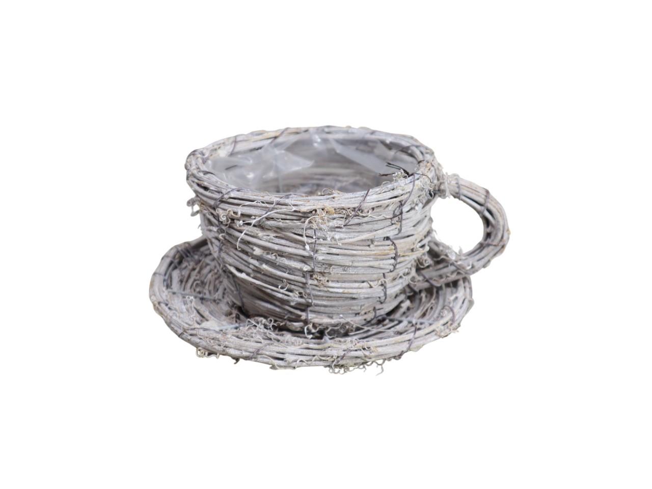 Pflanzkorb Tasse Rattan 15x20cm white-washed