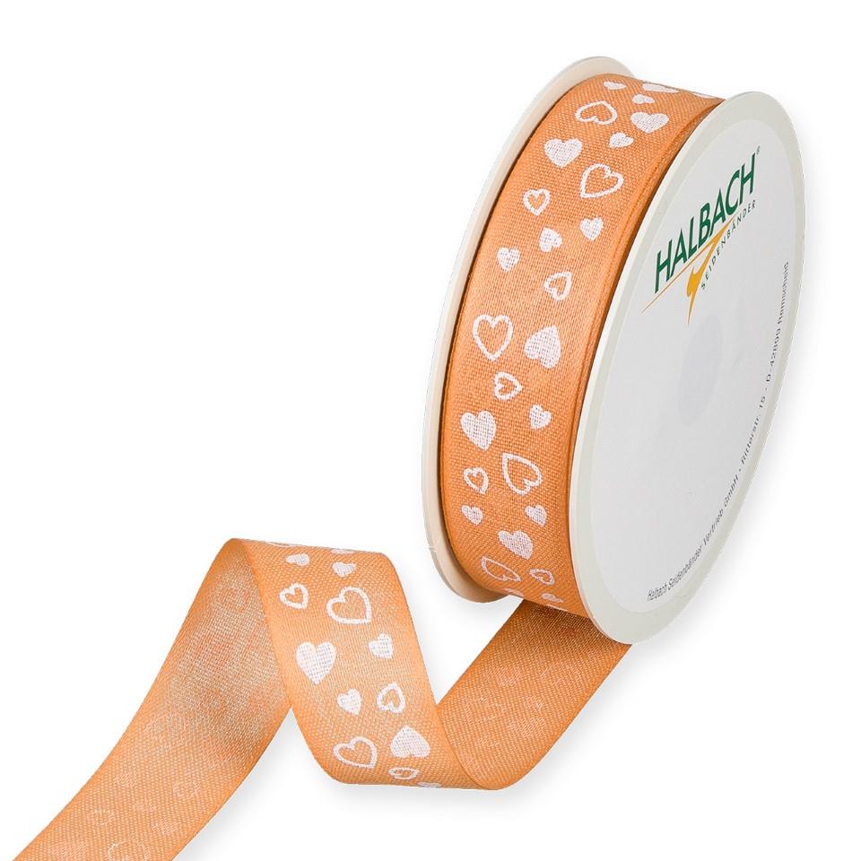Druckband Herzen 25 mm 18 Meter apricot 20