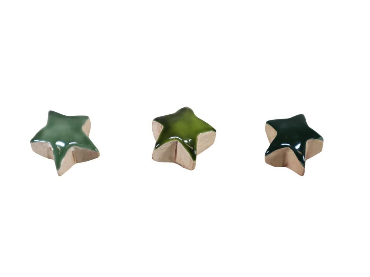 Sterne volumen Mangoholz Farbmix Grüne Seele D3x2,2cm