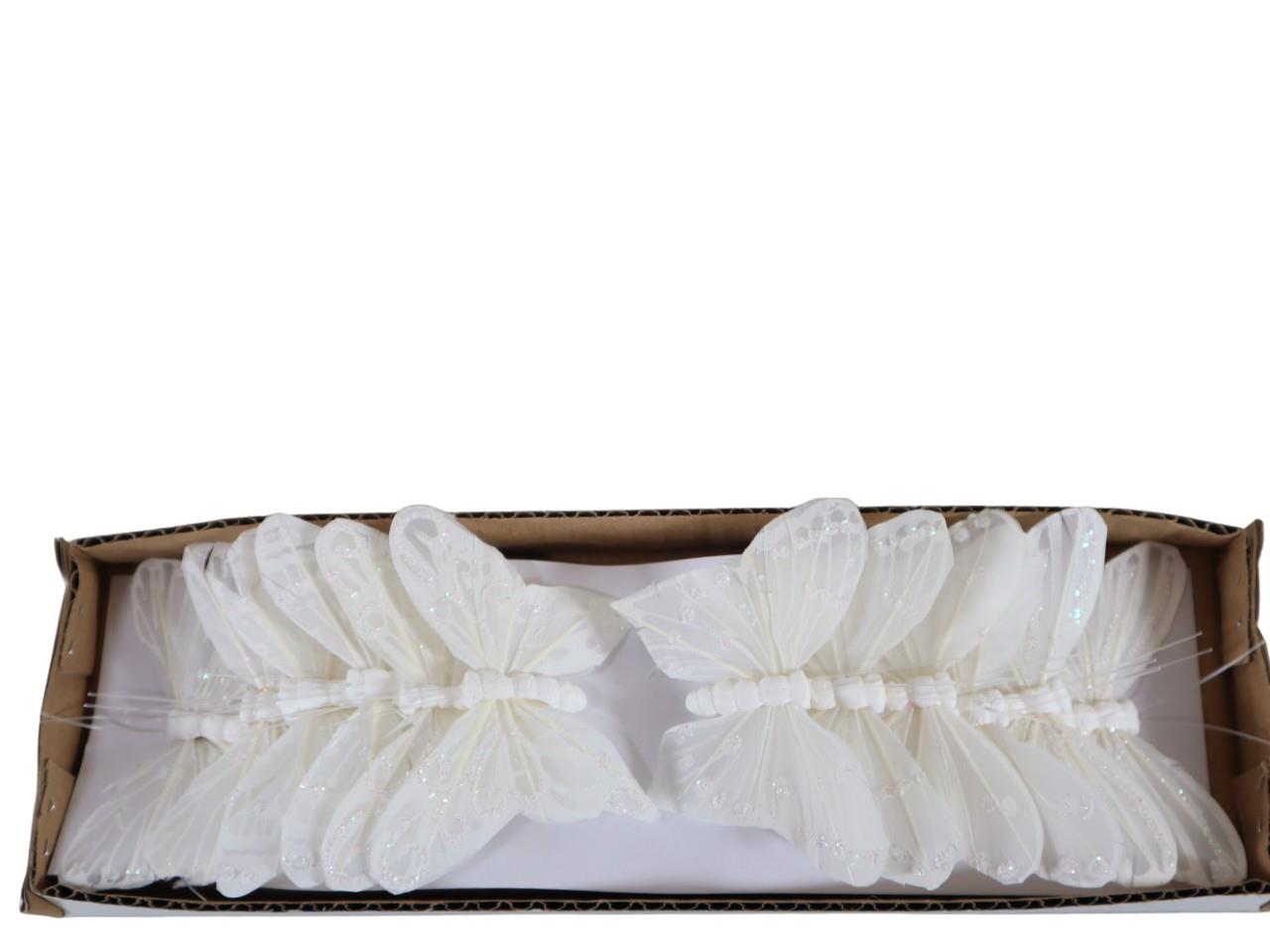 Schmetterling Federn 7,5cm weiß/glitzer