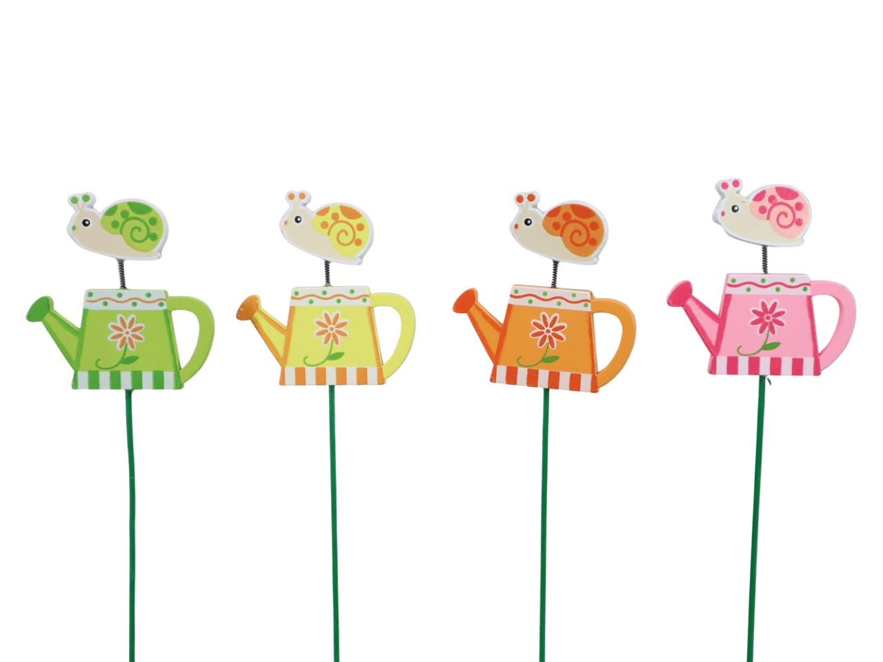 Stecker Gießkanne m. Wackelschnecke Holz farbmix D7cm H27cm