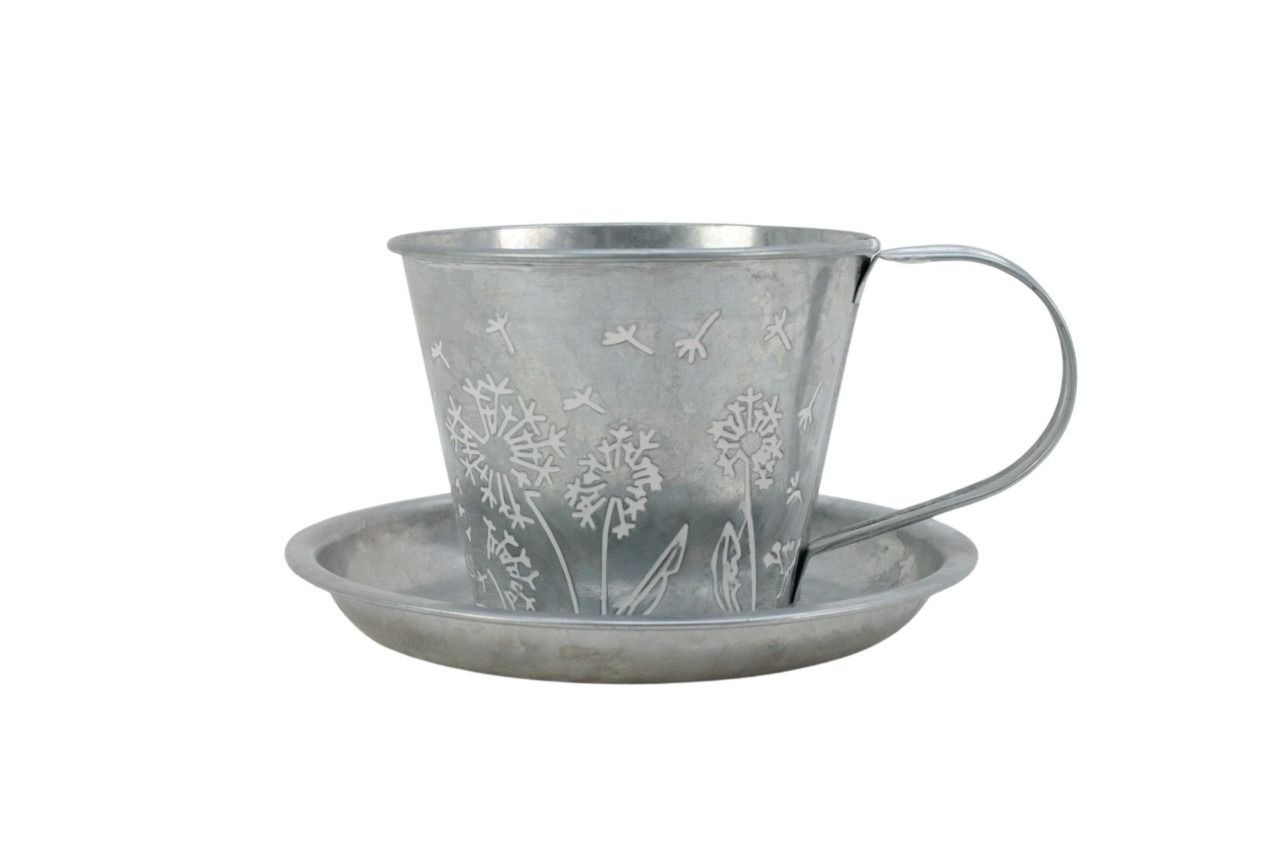 Tasse Pussella Metall zink-weissD11/7,5 cm H9 cmTeller D16cm
