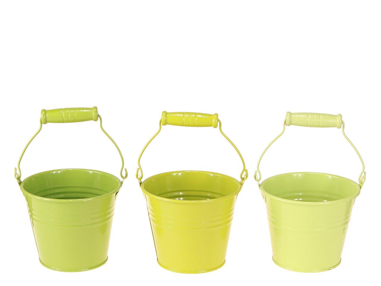 Übertopf m. Holzgriff Metall grünmix D14cm