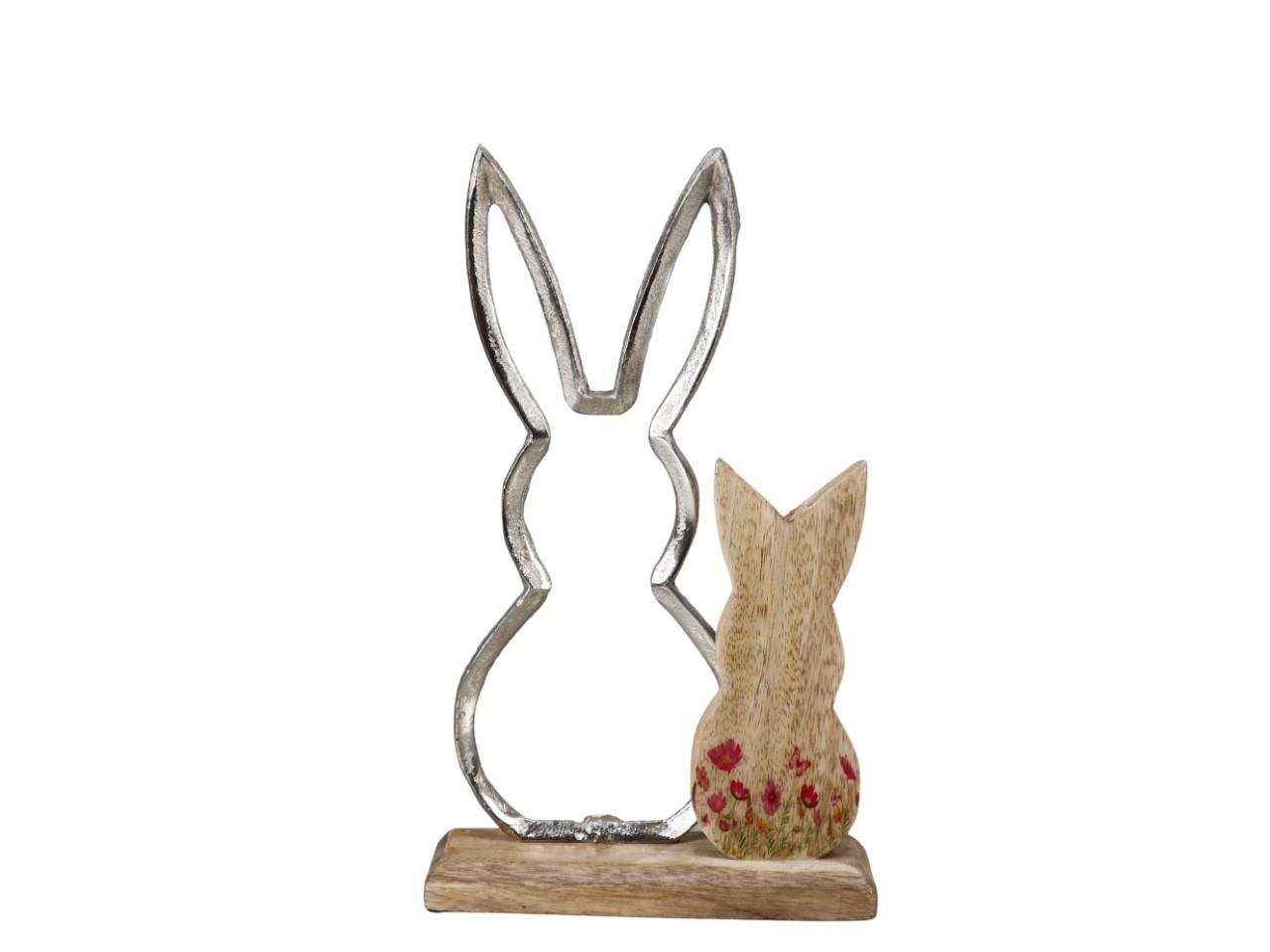 Hasen stehend Holz/Aluminium natur/silber  H27cm