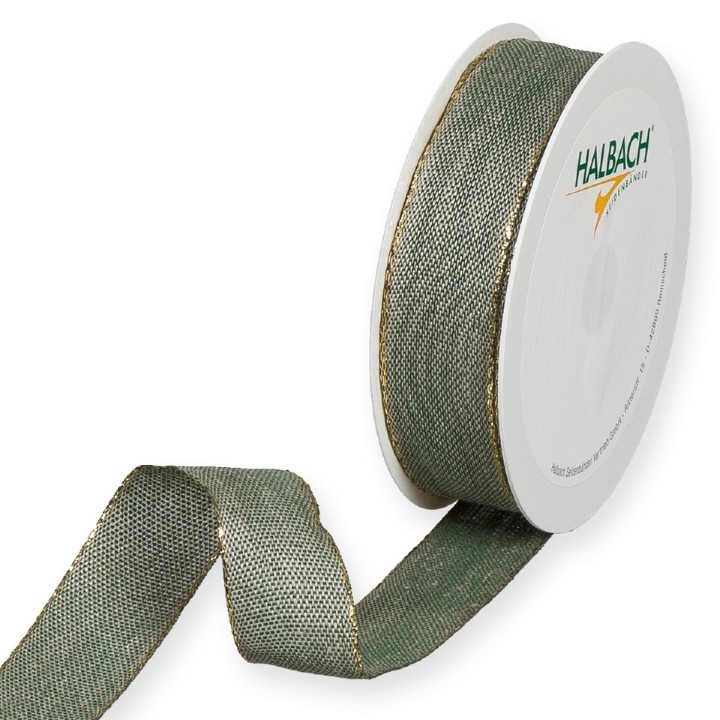 Leineband farbig 25 mm 18 Meter tiefgrün/gold 32