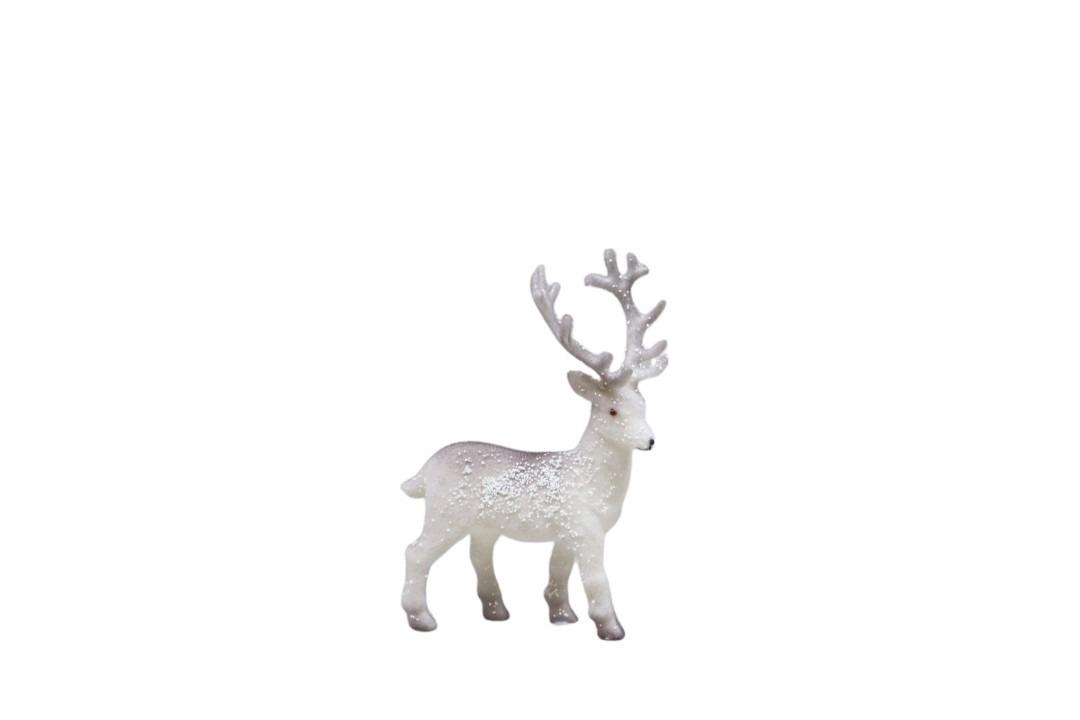 Hirsch beflockt natur m. Schnee Kunststoff H19cm