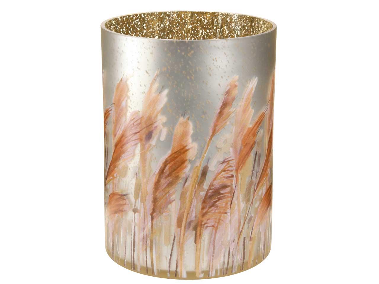 Windlicht mit Pampasgrasmuster Glas champgner-natur D18cm