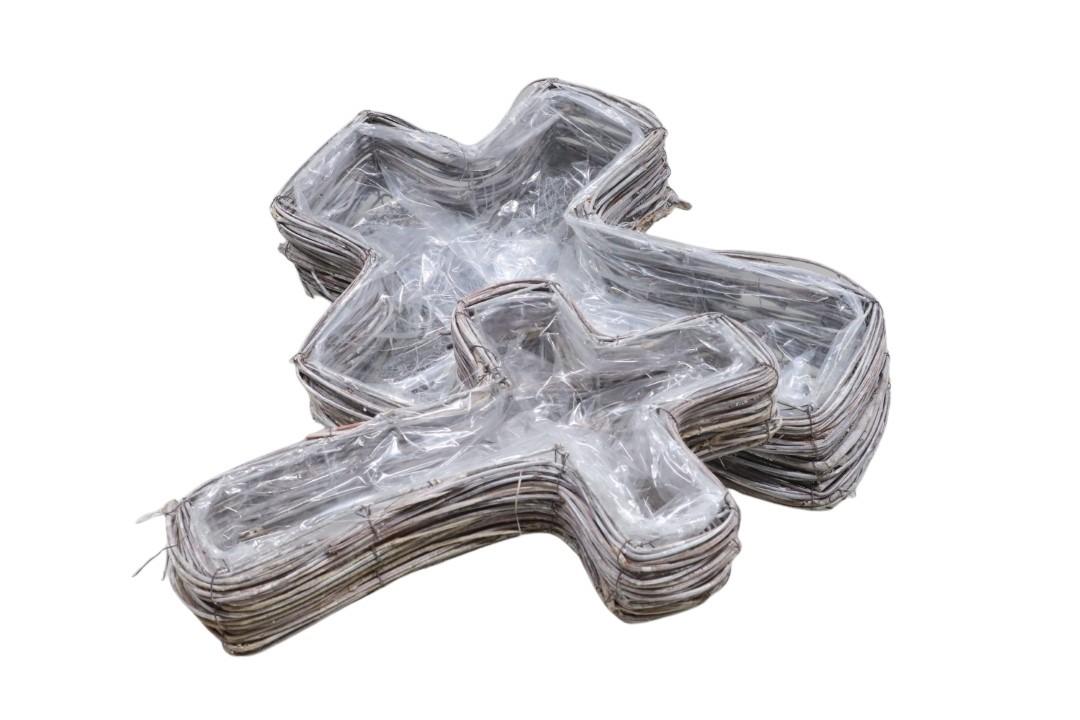 Pflanzkreuz Set/2 Rattan gekalkt L44+34cm