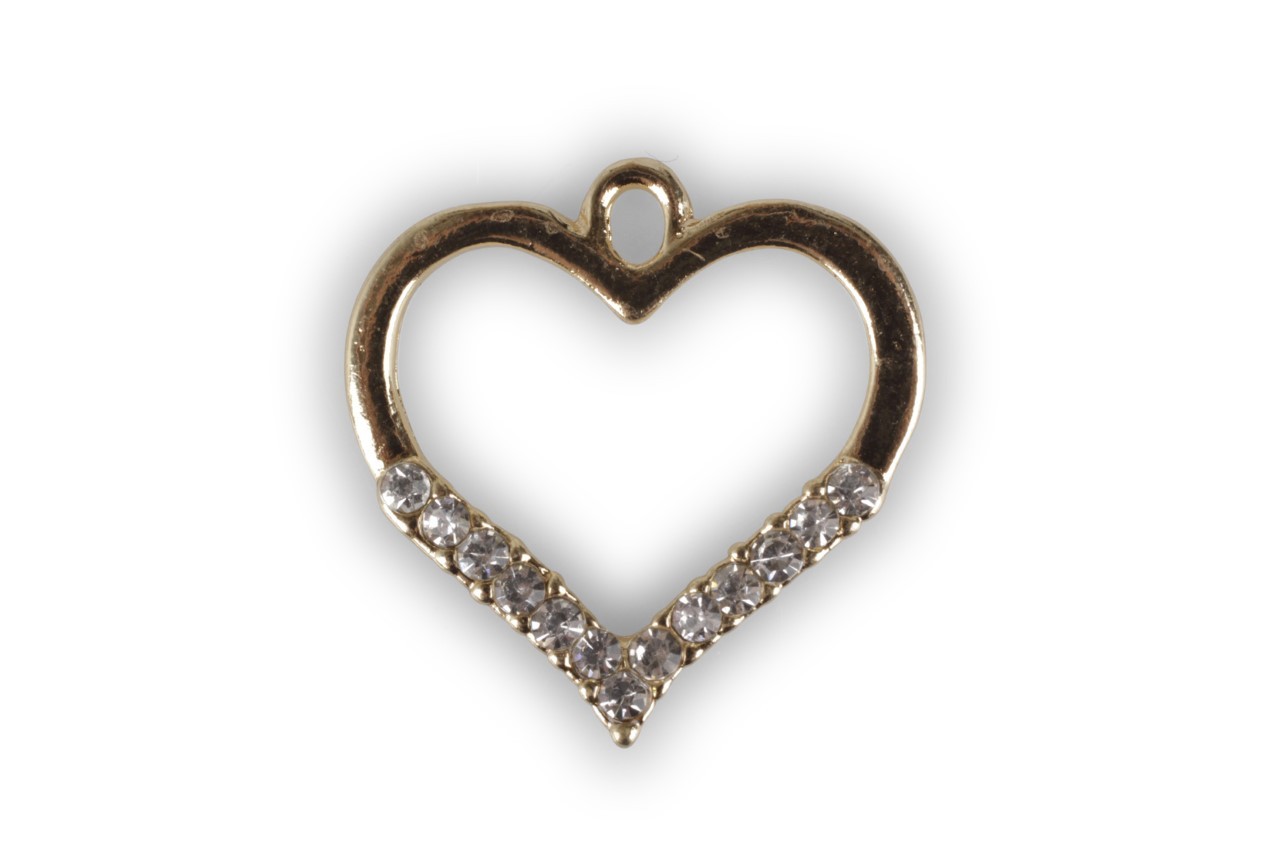 Herz m. Öse Glamourous m. Glasdiamanten Metall gold D2,2cm