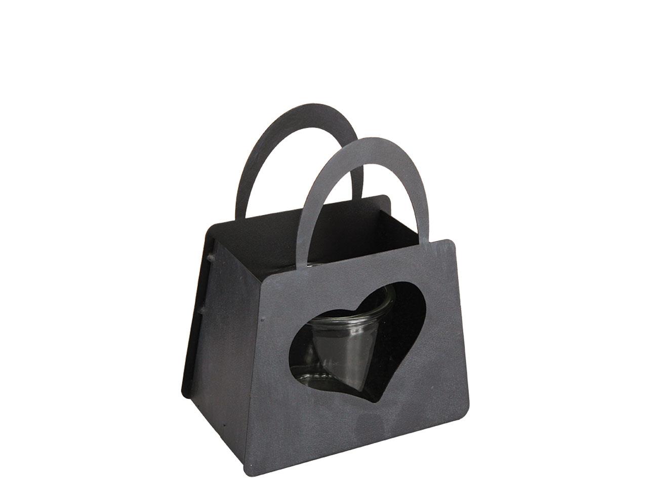 Tasche m. Herz und Glaswindlicht Metall anthra L21xH25,5cm Tasche m. Herz und Glaswindlicht Metall anthra L21xH25,5cm