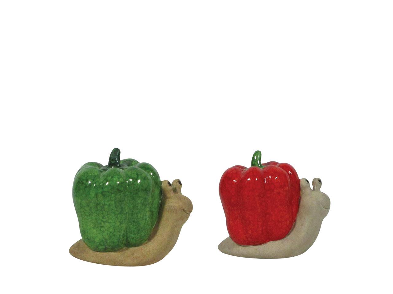 Schnecke m. Paprika Keramik rot/grün 11x8cm