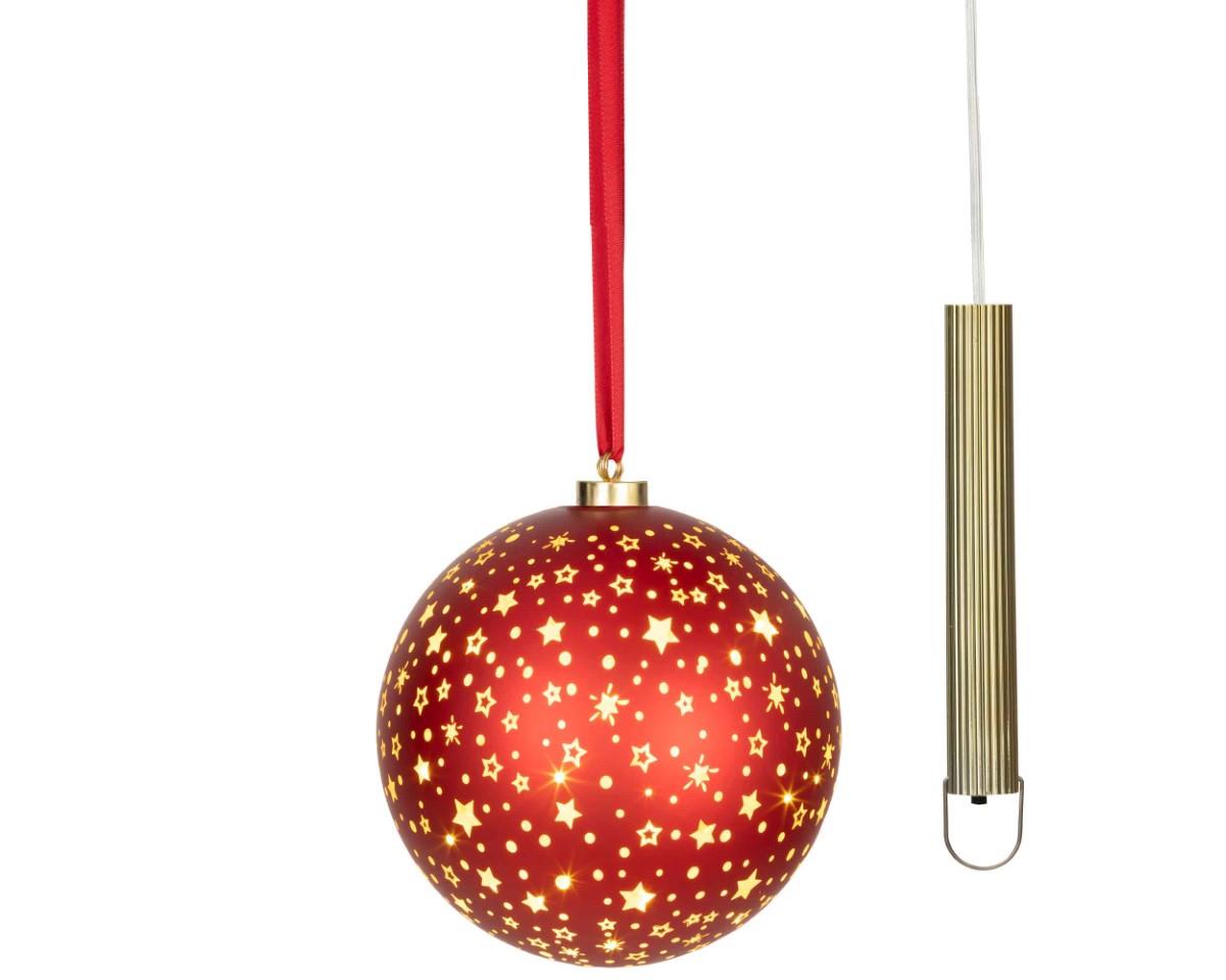 Glaskugel hängend inkl. 25 Micro LED Sterndekor rot D19cm