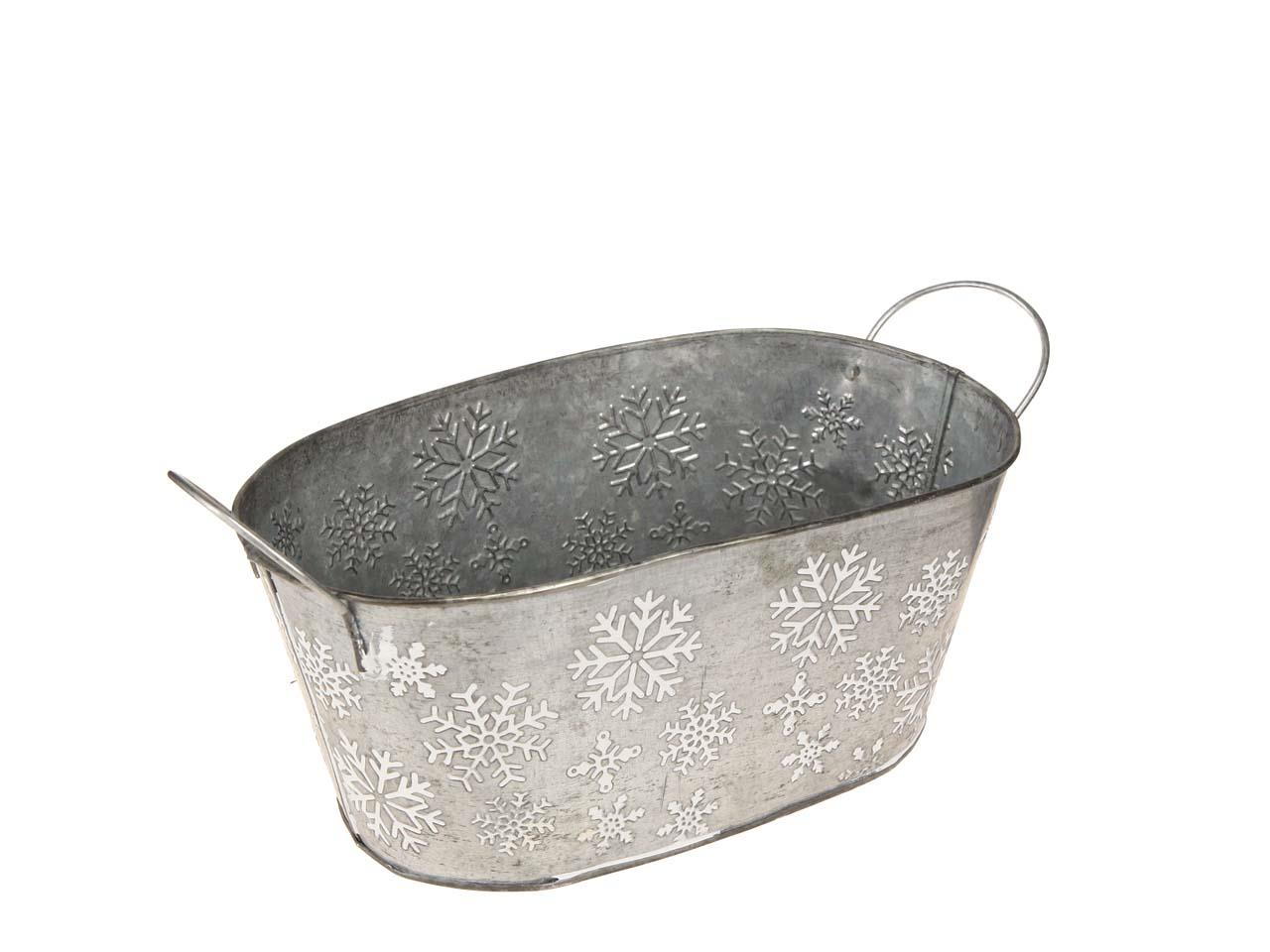 Jardiniere Schneeflocke Zink silber-weiß L25x14,5cm Jardiniere Schneeflocke Zink silber-weiß L25x14,5cm
