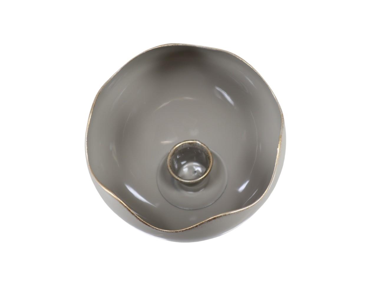 Schale inkl. Stabkerzenhalter Metall taupe/gold D12cm