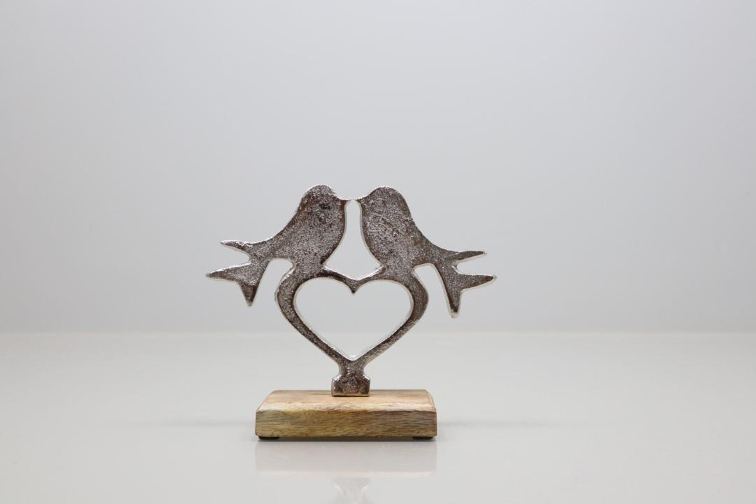 Aufsteller Herz mit Vogelpaar Aluminium silber D17x15cm