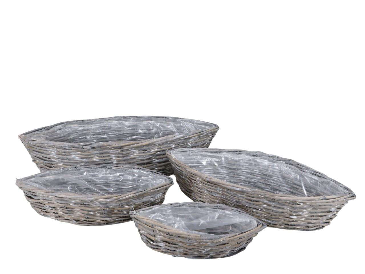 Korbsatz Schiff Set/4 Weide grau L55/45/36/28cm