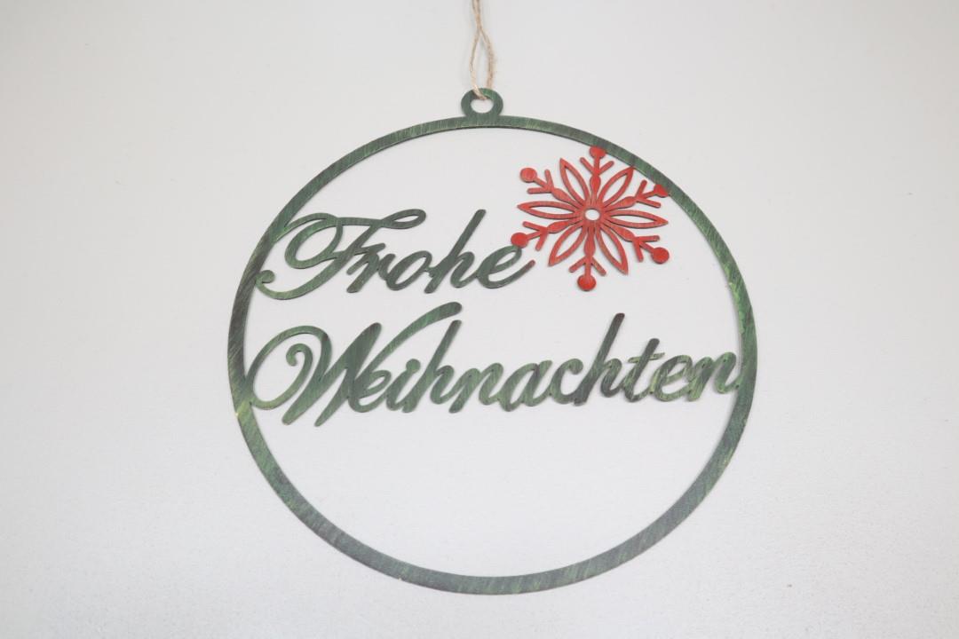 Hänger Ring Frohe Weihnachten Metall grün/rot D25cm