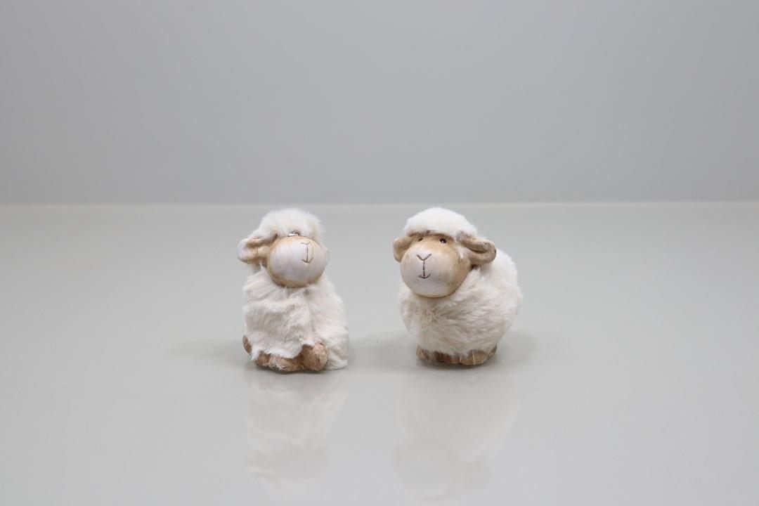 Schafe Keramik m. Wolle creme L10cm