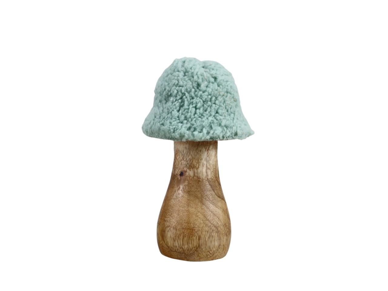 Pilz Holz natur m. Teddyfellhut softgrün H14,5cm Pilz Holz natur m. Teddyfellhut softgrün H14,5cm