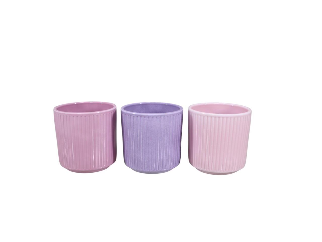 Keramikübertopf f. Orchideen midi Stripes rosa mix D10,5cm