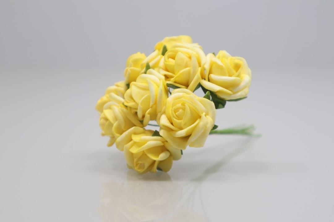 Foam Rose mit 9Blüten gebündelt gelb 2cm