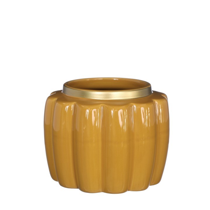 Übertopf Sitzkissen Keramik mustard/gold D12,6cm