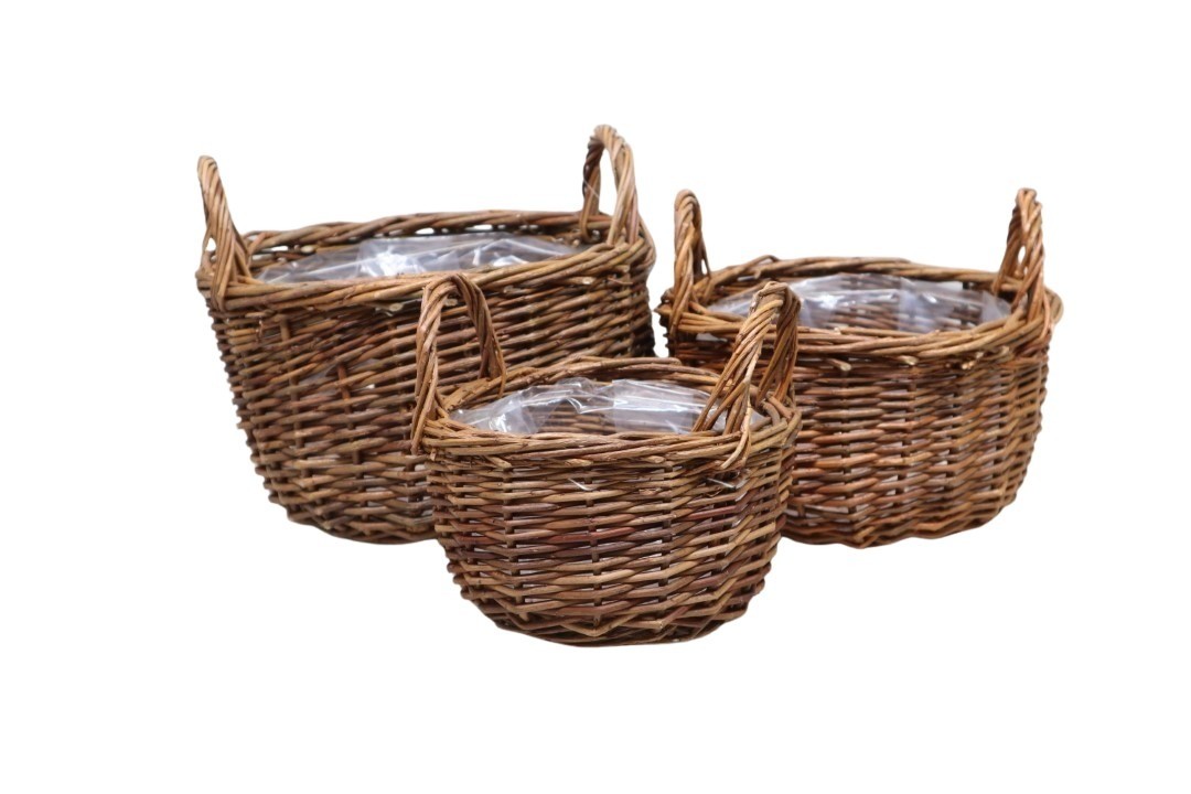 Korb Set/3 rund m. Henkel Weide ungeschält natur D30/25/19cm