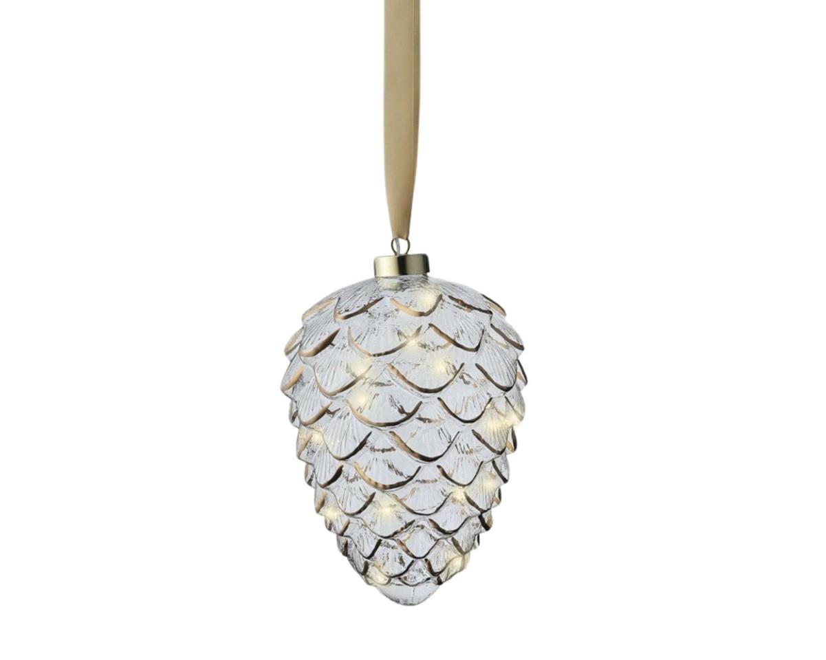 Zapfen hängend inkl. 15 Micro LED klar/gold D15xH21cm