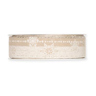 Druckband Schneesterne/Streifen 25 mm 18 Meter linen 71