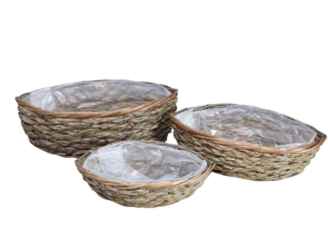 Pflanzschiff Strohseil Set/3 40,34,27 cm grey-washed