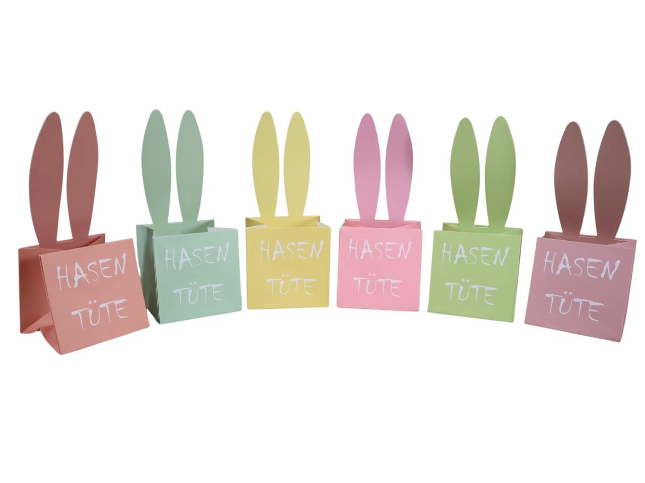 Tasche Hase Papier 6-farbig sort. 10x10 cm