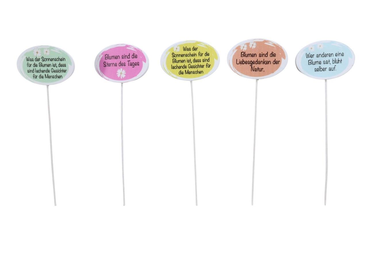 Stecker Blumensprüche 5 frb. sort. Holz D 7,5x5 L 25 cm