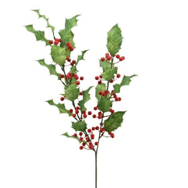 Ilexzweig Plastik mit Beeren 76cm grün-rot