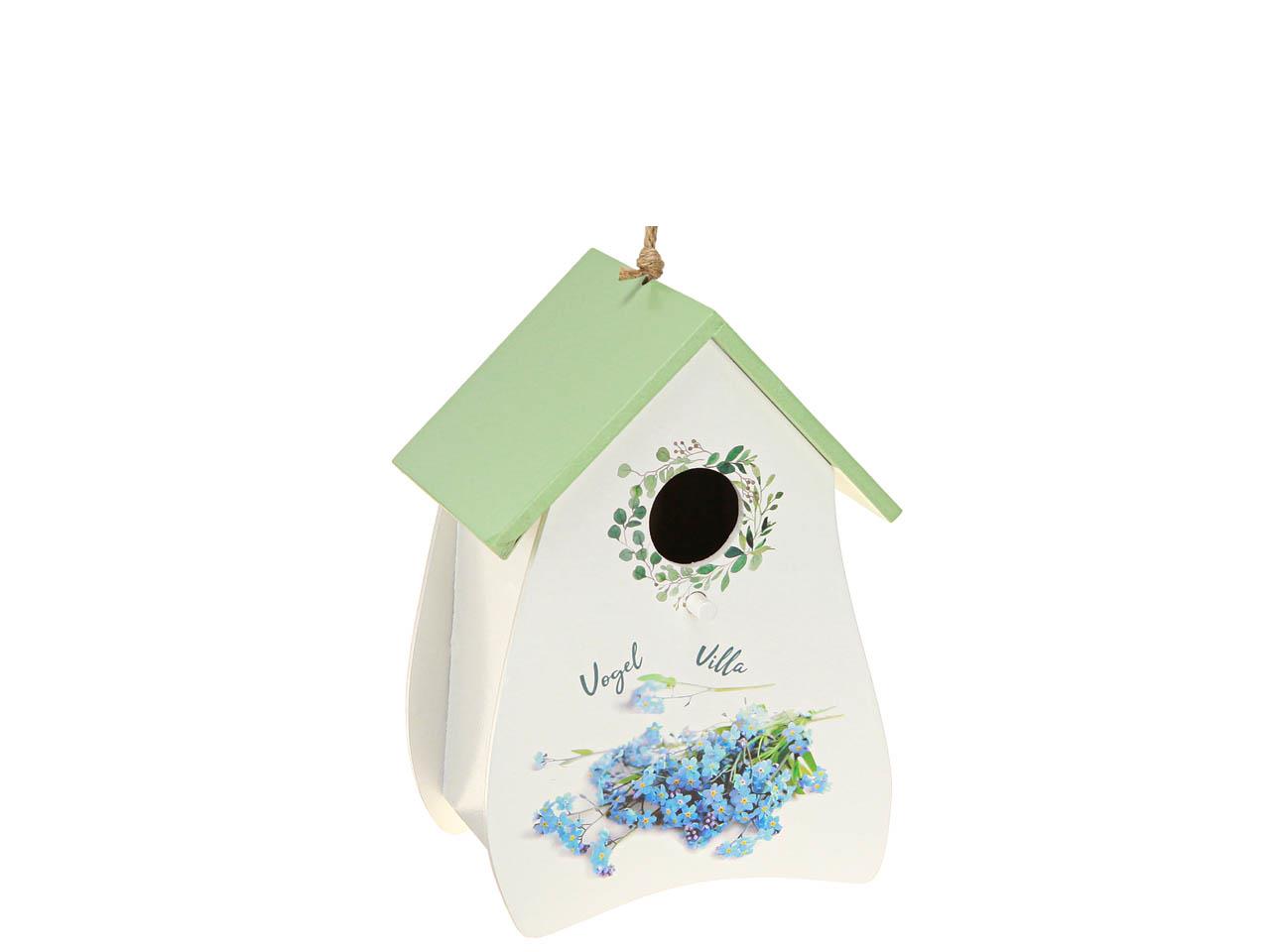 Hänger Vogelhaus Holz weiß-grün Blütendekor B14xH21cm
