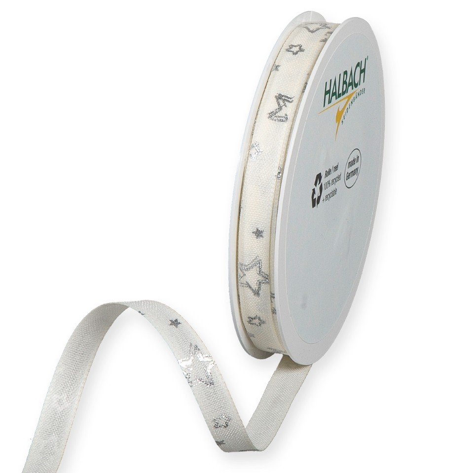 Druckband Sternchen 10 mm 20 Meter creme/silber 270