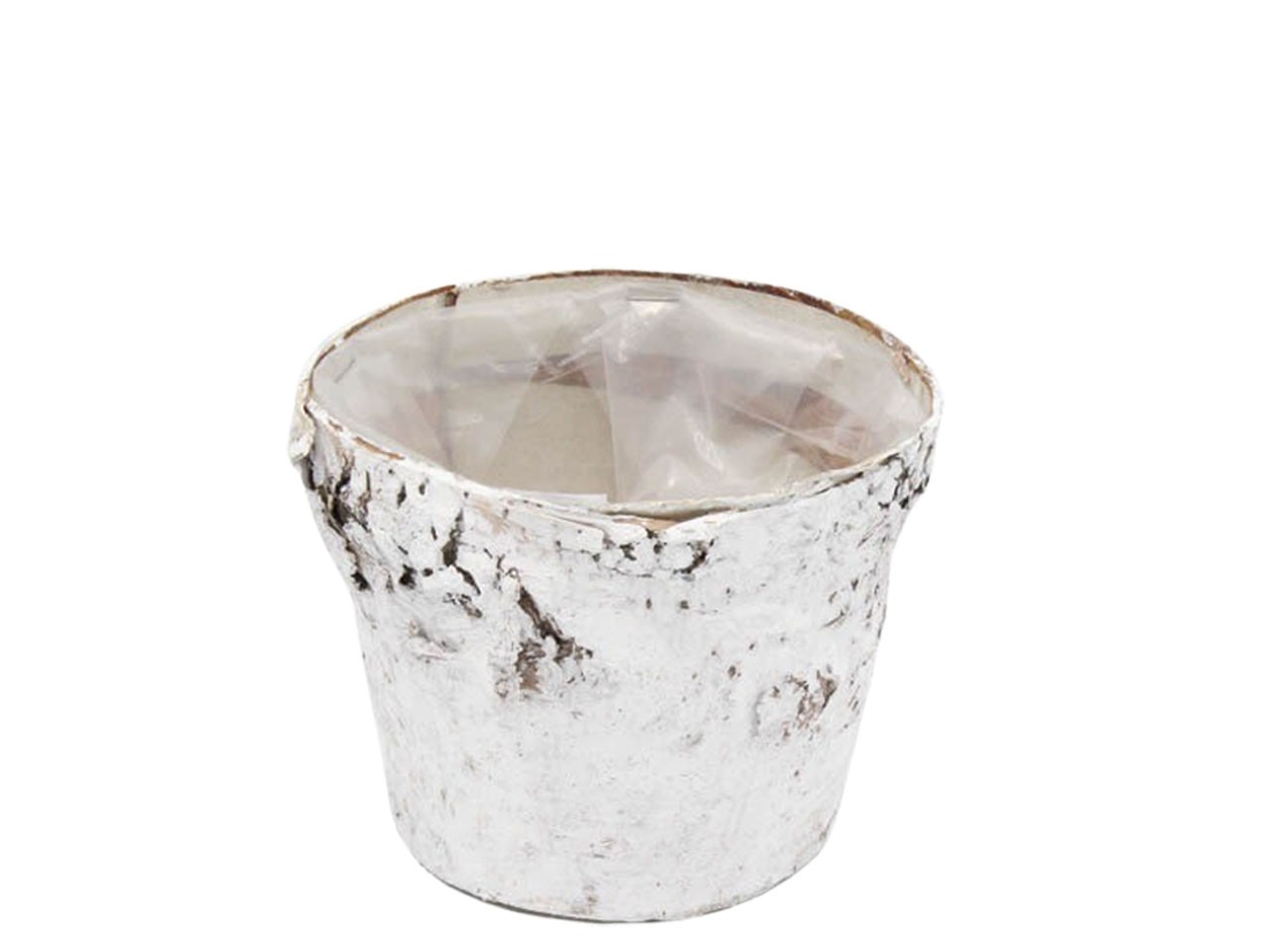 Topf Birkenrinde m. Folie weiß D15cm