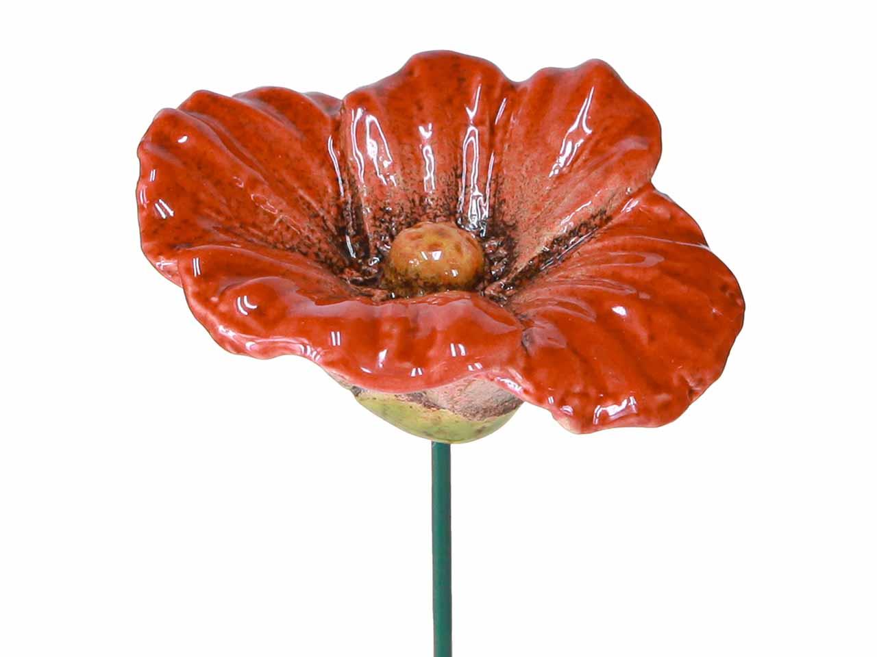 Stecker Mohnblume Keramik rot D9cm + Pin