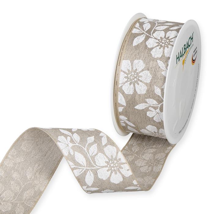 Leinen Druckband Blüten 40 mm 12 Meter white 11 Leinen Druckband Blüten 40 mm 12 Meter white 11