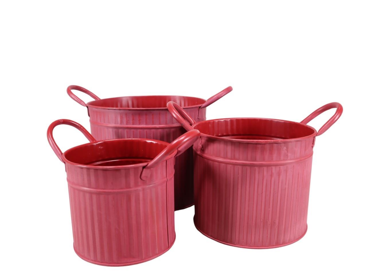Übertopf mit Griffen Set/3 Metall rot D19,5cm