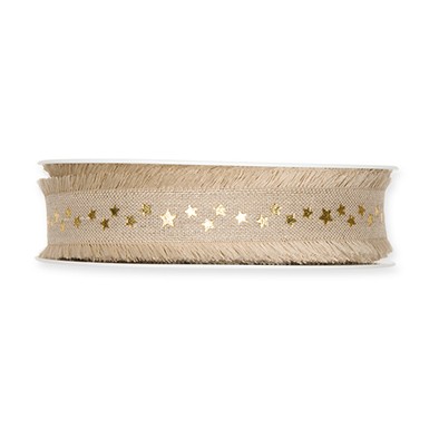 Leinen-Druckband Sternchen 25 mm 15 Meter linen/gold 71