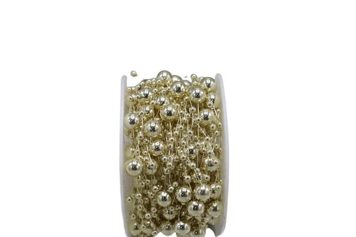 Perlen 8 mm auf Naylonschnur 10 Meter gold glänzend Perlen 8 mm auf Naylonschnur 10 Meter gold glänzend