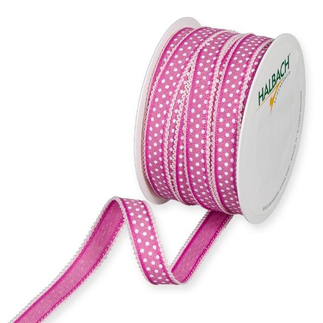 Druckband Punkte 15 mm 25 Meter pink/white 512