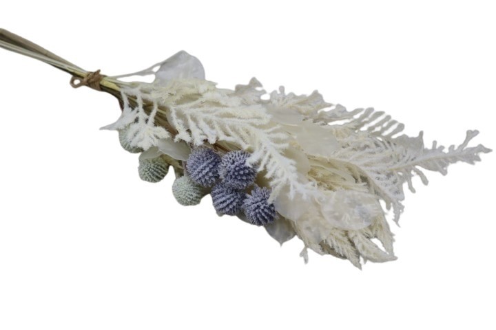 Strauß Silberdollar/Distel 58cm creme beflockt