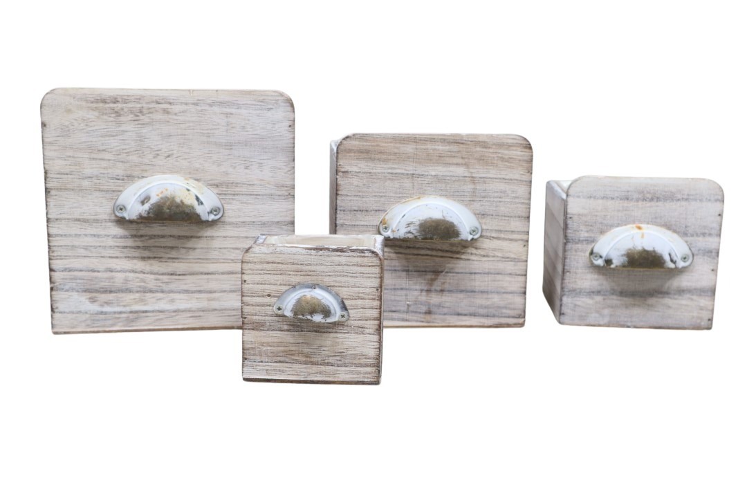 Pflanzkasten Schublade Set/4 Holz white-washed D18/15/12/9cm