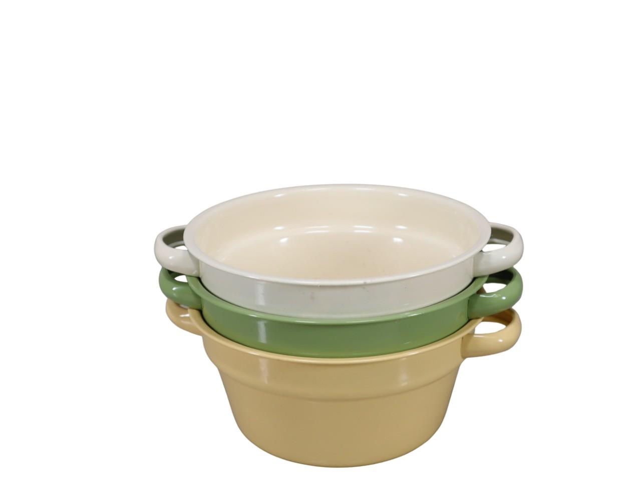 Pflanzschale m. Griffen Metall D17cm creme-grün-vanille mix