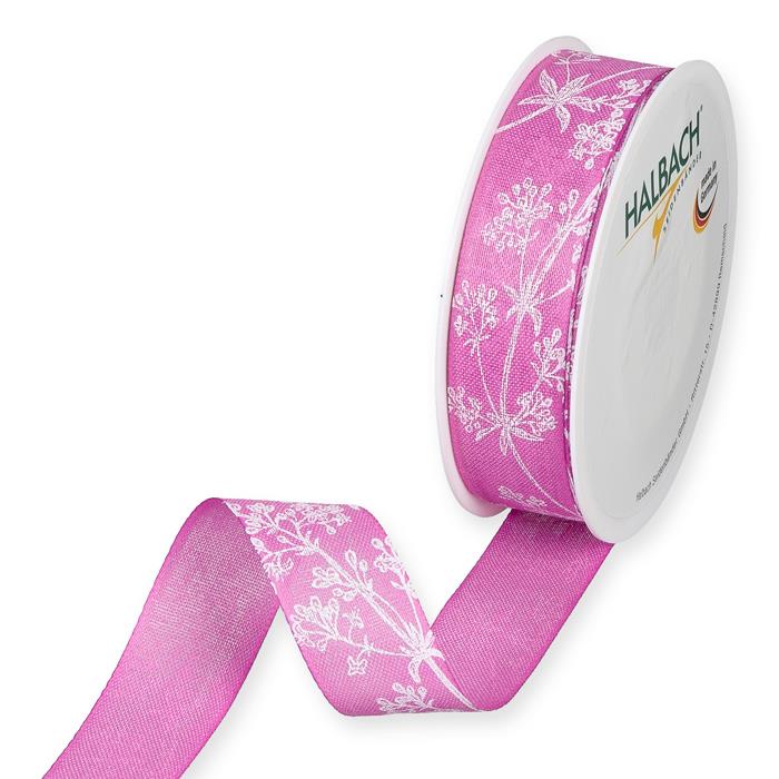 Druckband Blumenranken 25 mm 18 Meter denim pink 512