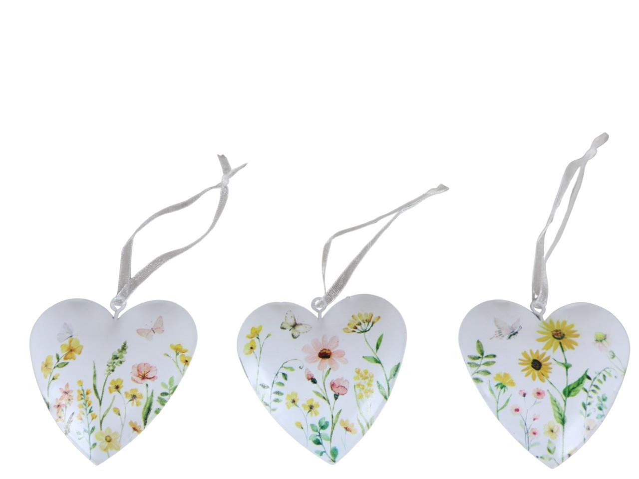 Herzen hängend Wiesenblume Metall weiß D7cm