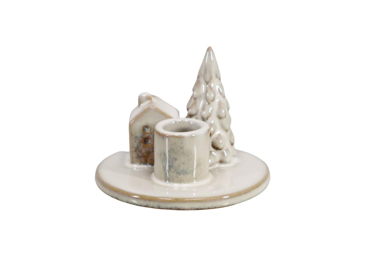 Kerzenhalter Haus/Baum Keramik creme D10 xH7,5cm Kerzenhalter Haus/Baum Keramik creme D10 xH7,5cm