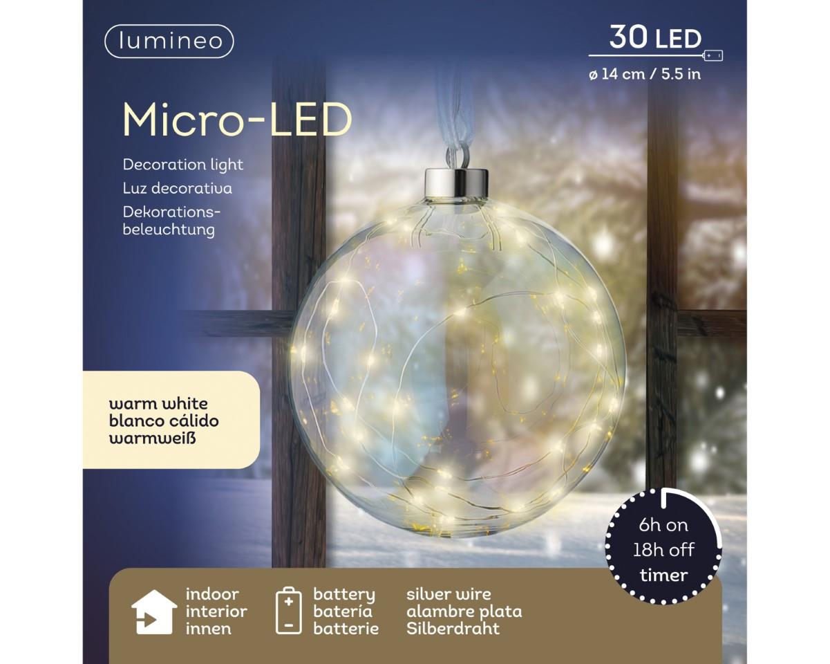 Glaskugel hängend klar iris inkl. Micro 30 LED indoor D14cm